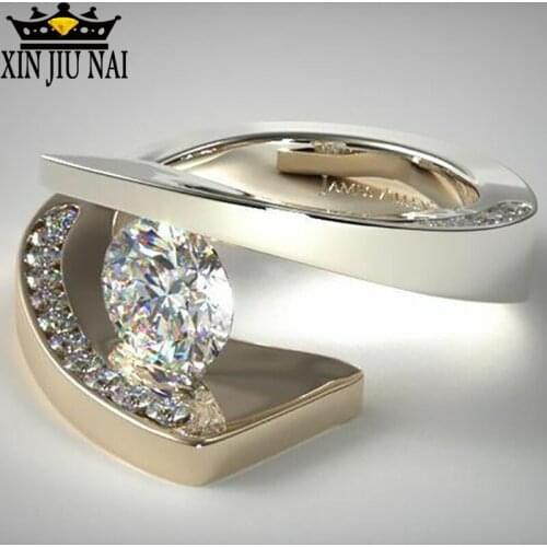 18K Gold Color Rings for Women Luxury Jewelry White Stone Geometric art Ring Pave Boho Ring Anillos De Boda Wholesale Lots Bulk