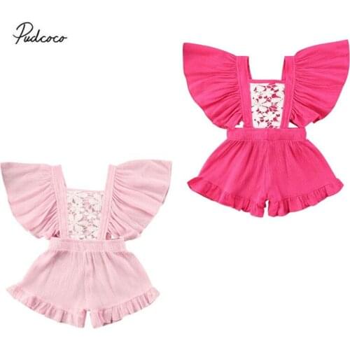 2020 0-5Y Sweet Kids Baby Girls Romper Fly Sleeve Flower Lace Playsuit Cotton Clothes Jumpsuit Summer Newborin Infant Outfit