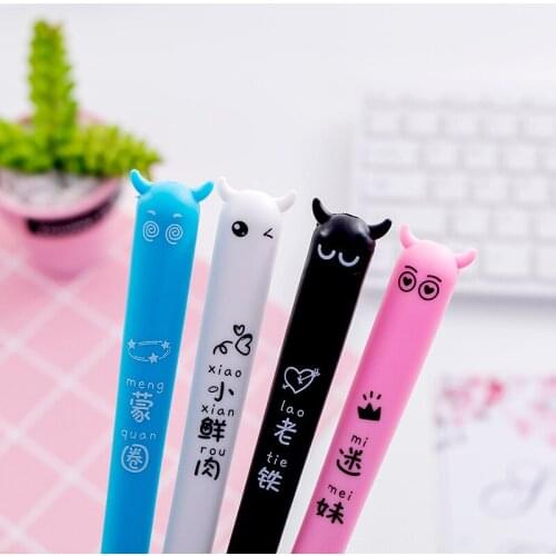 48pcs/lot Cute Horn Gel Pen Black Writing Pen 0.5mm Material Escolar Gel Pens Novelty Gift School Kawaii Stationary 2019 New