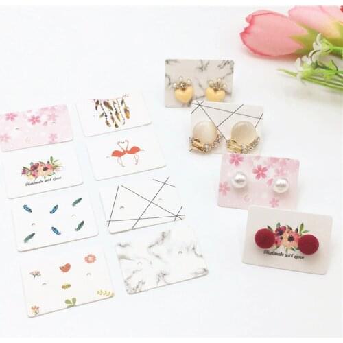 50pcs New Type Printed mini Lovely Earring Packing Tag 35*25mm white Jewelry Stud Ear display Card Price Tag Card