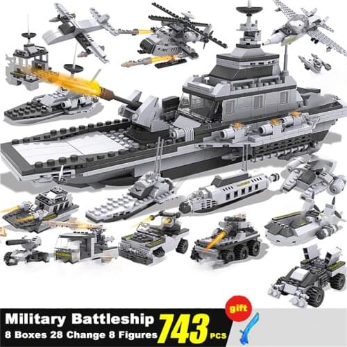 747 PCS Military Warship Aircraft Army Figures Building Blocks Construction Bricks Mini Figures Store Children Toys for Boys