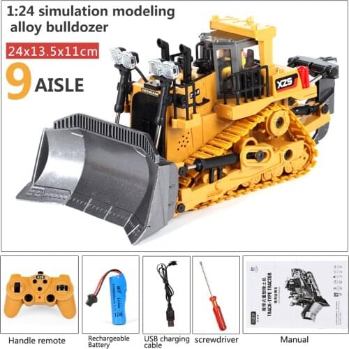 9CH RC Truck Alloy Shovel Loader Wheel 1:24 Loader Metal Remote Control Bulldozer Construction Vehicles For Kids Hobby Toy Gift