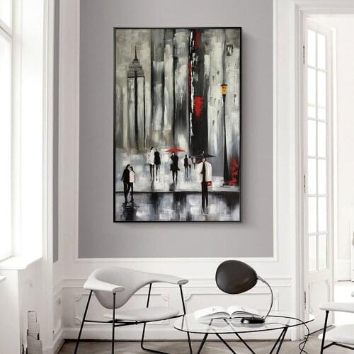 Abstract People Walk In the Street With Umbrella 100% Hand Painted Oil Painting On Canvas Wedding Paintings For Home Decor