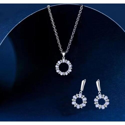Ayowei white oval crystal 925 silver earrings necklace pendant sets simple style party gift for women JS796A