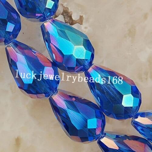 Free shipping Women Fashion Jewelry 10x15mm AB Middle Blue Crystal Faceted Teardrop Loose Beads 50pcs FG3922