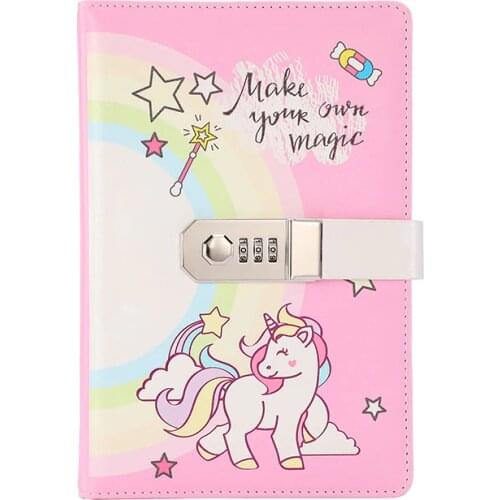 A5 Cute Unicorn Girl Diary Notebook Thicken Password Notebook with Code Lock Refillable Planner Organizer Kawaii Stationery Gift