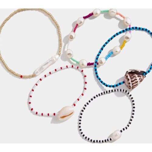 Bohemian armbanden voor vrouwen couple bracelet elastic colorful seed bead shell bracelet set women fashion bangle jewellery