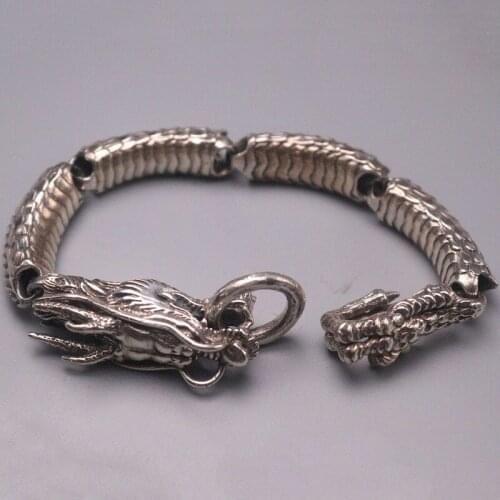 Solid S925 Sterling Silver Bracelet Men Luck 14mmW Dragon Chain Link Bracelet 8.07inch 81-83g