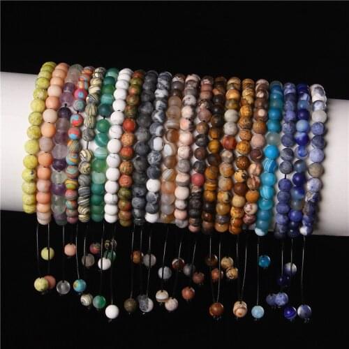 Handmade 6mm Natural Stone Bracelet Matte Round Crazy Agates Beads Bracelet Healing Yoga Energy Jewelry Gifts for Women Men