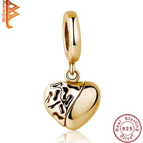Top Quality DIY Charm Beads 925 Sterling Silver Gold&Silver Heart Beads Fit Original BW Bracelets For Women Jewelry Making
