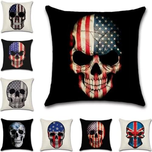Skull Dead Head Halloween Pattern Linen Cushion Cover Pillow Case Decoration for Home Living Room Sofa Chair Friend Gift