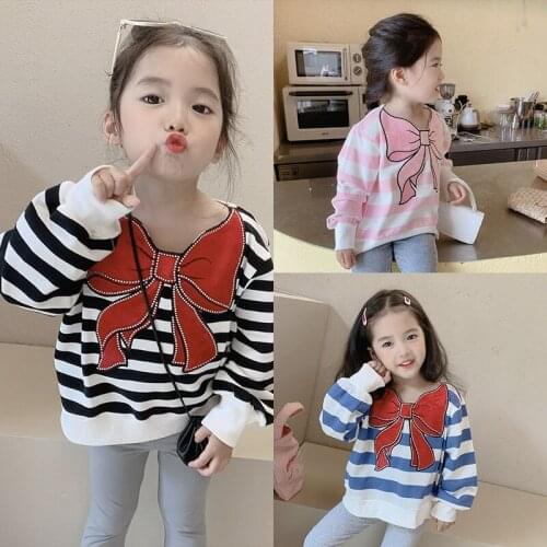 Childrens 2021 spring and autumn new sweater girls' net red stripe sweater girls' baby T-shirt long sleeve top