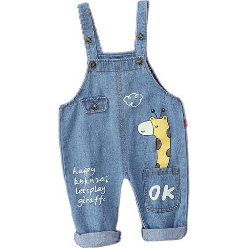 Boys Jeans Overalls Fashion Autumn Children Strap Cartoon Giraffe Cotton Jumpsuit Casual Kids Girls Clothing Overalls Pants