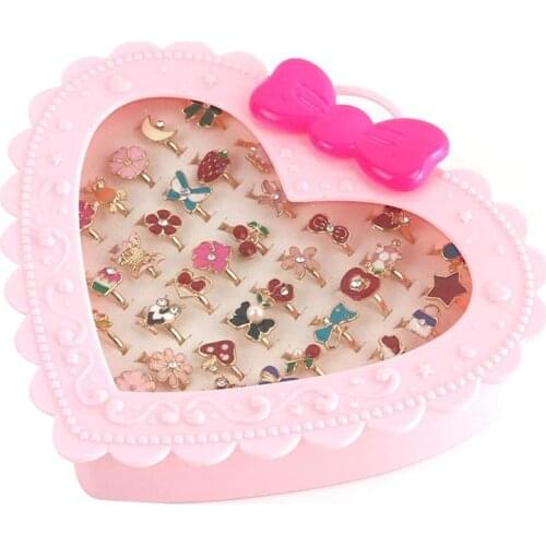 36 Alloy Cartoon Rings, Love Box, Adjustable Ring, Heart-Shaped Boxed Index Finger Ring