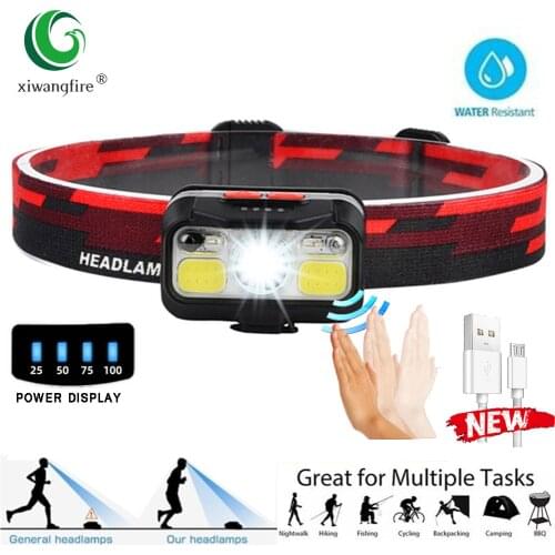 Induction Super Bright Headlight, Waterproof COB LED, Built-in Battery, USB Charging, Work Light, Multi-function Power Display