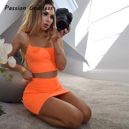 2 Piece Matching Sets For Sexy Women Sleeveless Camis Shirts Mini Package Hip Skirts Cropped Tops Summer Outfits Suit Set Summer