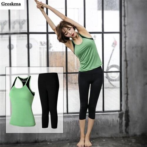 Outdoor sports running two piece set quick dry women yoga tank tops+leggings fitness gym spoerswear clothing ropa deporte mujer