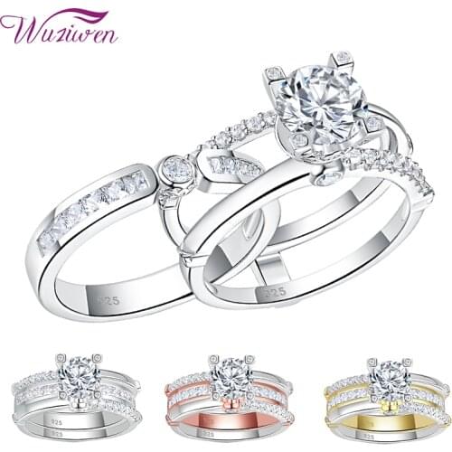 Wuziwen Multi Tone Gold Wedding Engagement Ring Set For Women Solid 925 Sterling Silver Perfect Cut Zircons Fine Jewelry