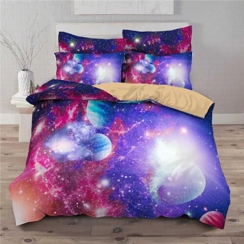 WOSTAR Universe outer space themed bedding set single double queen king size home textiles 3D galaxy duvet cover and pillowcase