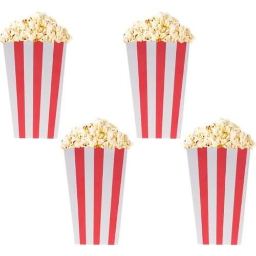 24pcs Popcorn Boxes Holder Containers Cartons Paper Bag Stripe Box for Movie Theater Dessert Tables Wedding Favor Party Supplies