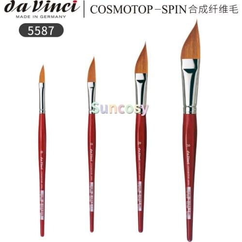 Da Vinci Watercolor Series 5587 CosmoTop Spin Paint Brush, Slant Liner head, Synthetic fiber with Red Handle