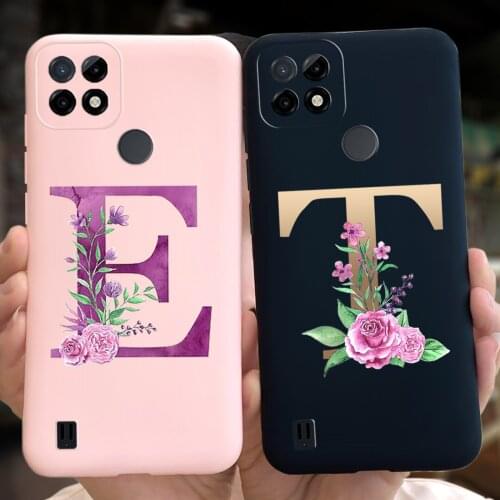 Cute Letter Flower Case For Realme C21 Case Candy Color Soft Silicone Phone Cover For RealmeC21 C 21 21Y C21Y 2021 Coque Fundas