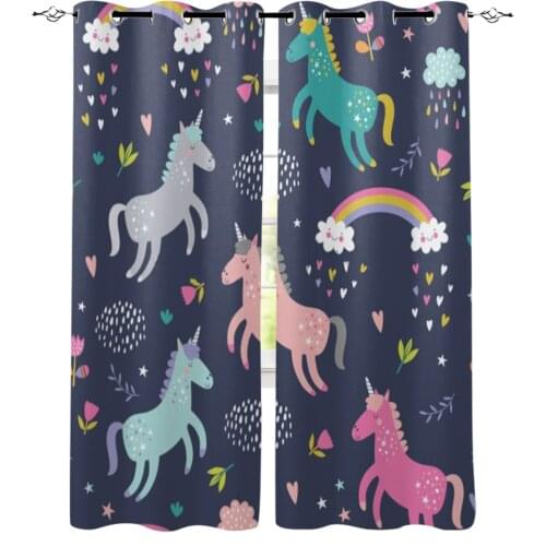 Cartoon Cute Unicorn Rainbow Window Curtains for Living Room Luxury Kitchen Bedroom Drapes Home Decor Backdrop Curtain