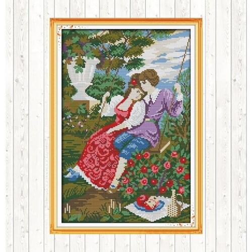 The Lovers on A Swing DIY Needlework Kits Embroidery Kits Counted and Stamped Cross Stitch Sets Handmade 14CT Printed on Canvas