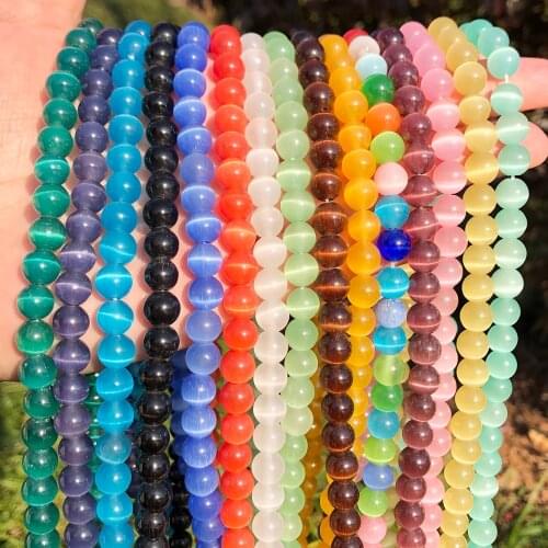 Wholesale Pink White Blue Cat Eye Stone Round Beads 4-12mm Glass String Loose Opal DIY Charm Beads For Jewelry Making 15inches