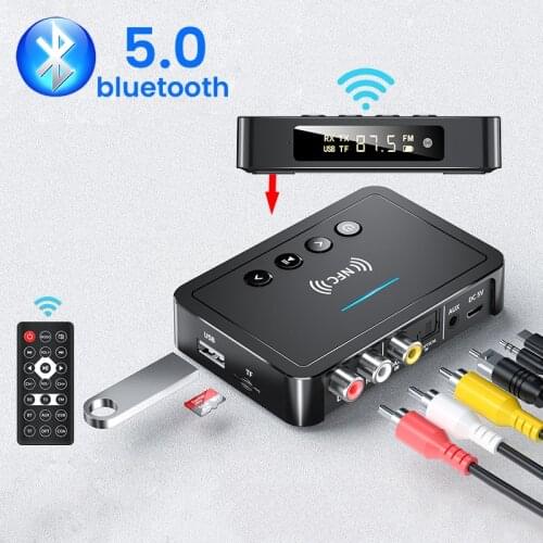 NFC Bluetooth 5.0 Audio Receiver Transmitter Stereo FM Transmitter AUX 3.5mm Jack Wireless Hands-Free Call TV Audio Adapter