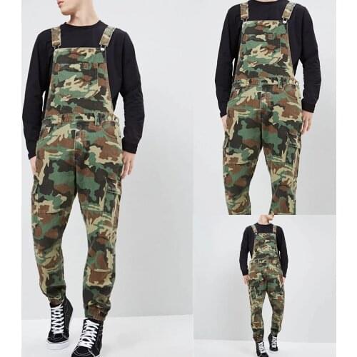 New Men Pants Camouflage Strappy Pants Slim Mens Trousers Mens Overalls Streetwear Plus Size Mens Clothing Cargo Pants
