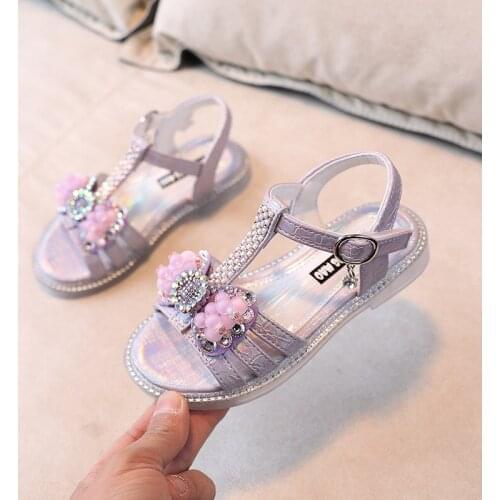 Girls Shoes Childrens Sandals Beading Summer Little Girl Fashion Bow Princess Shoes Beach Sandals Kids Shoes
