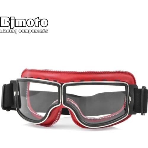 BJMOTO Vintage Goggle Motorcycle Leather Goggles Cruiser Folding Goggles Cafe Racer Transparent Glasses For Harley
