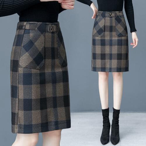 2021 New Autumn Winter Women A-Line Skirts High Waist Checkered Plaid Korean Style Fashion Vintage Midi Skirts Jupe Femme Y722