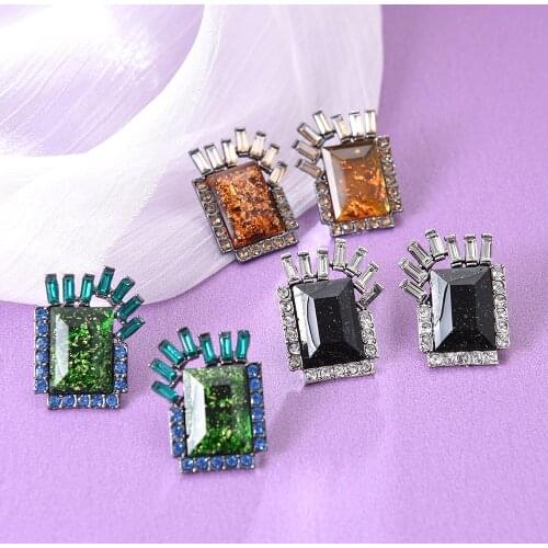 Ztech Geometric Statement Green/Black Rhinestone Stud Earrings High-Quality Fashion Crystals Jewelry Accessories For Women