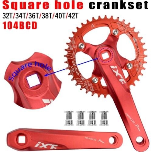IXF square hole bicycle crank sprocket 104BCD mountain bike crank aluminum alloy with bottom 170mm crank black 32T 34T 36T 38T