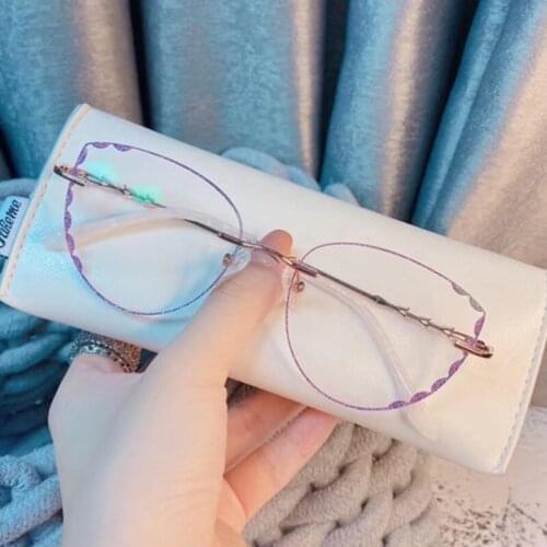 0~10.00 Women Blue Light Transparent Lenses Rimless Glasses Light Frame Women Gradient Glass Prescription Graduation Glasses