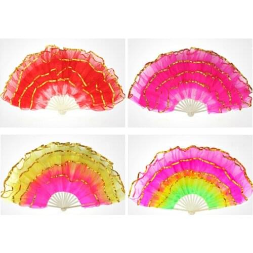 Arrival Chinese1Pcs Traditional Double sided phnom penh yarn fan multilayer square dance yangko to fan 3kinds of style optional