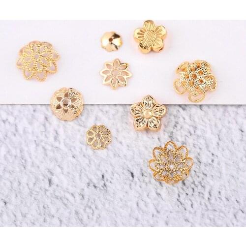 20pcs/lot Gold Color Filigree Flower Bead Caps Connectors Charms Metal Copper End Beads Cap For DIY Jewelry Making Findings
