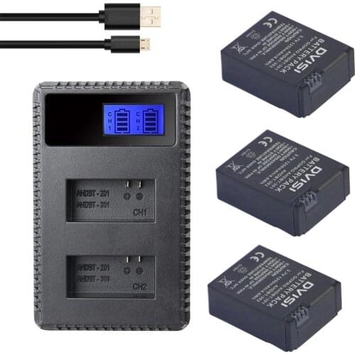 3Pcs 3.7V 1250mAh AHDBT-301 GoPro Hero3 AHDBT301 AHDBT 301 Li-ion Camera Battery + LCD USB Dual Charger for Gopro Hero 3/3
