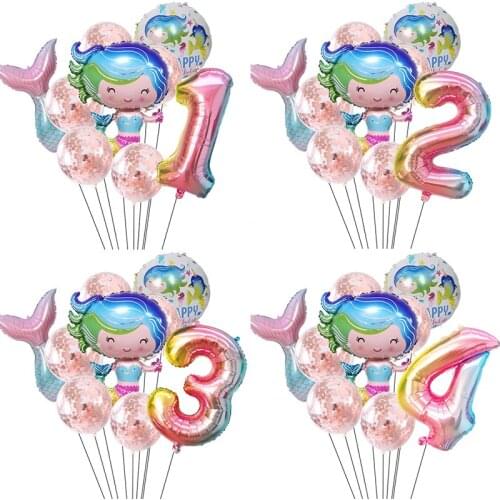 9pc Cute Cartoon Color Mermaid Fishtail Balloon Ocean Theme Summer Party Birthday Wedding Decorations Baby Shower Toy Selling