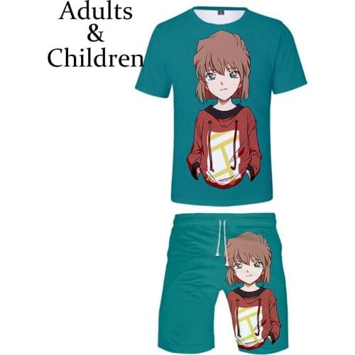 Kids Anime Detective Conan T-shirt+Beach shorts clothes Harajuku Hip Hop Summer two-piece sets men women sets 3D boys girl suits