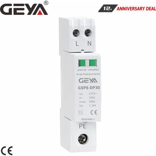 GEYA AC SPD 1P+N Surge Protector 30KA 275V Surge Protective Device Type 2 Surge Arrester