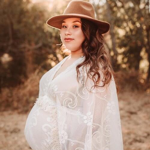 Photo Shoot Boho Robe Soft Maxi Long Bell Sleeves Maternity Dress Pregnant Gown for Woman Photography Prop Baby Shower Costume
