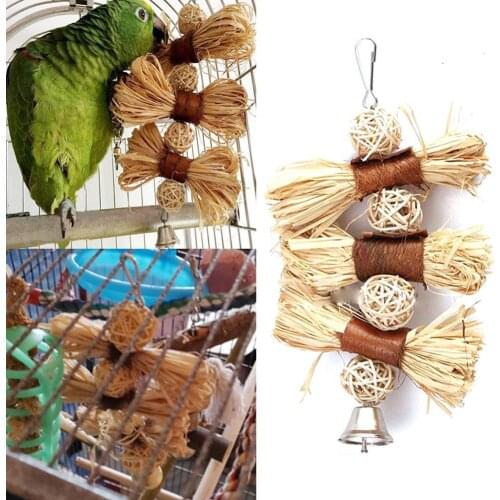 Pet Bird Parrot Loofah Vine Rattan Ball Bell Swing Hanging Cages Chew Bite Toy vogel speelgoed parrot accessories