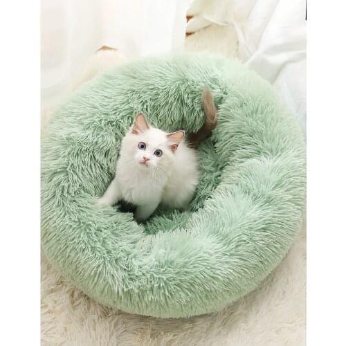 Pet Cat Toys Warm Fleece Round Cat Bed Kennel Cat House Long Plush Winter Pets For Large Dogs Cats Soft Sofa Cushion Mats