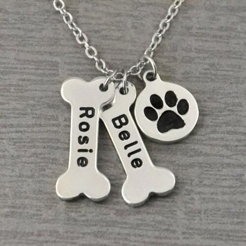 Custom Dog Necklace,Engraved Name Necklace with Dog Paw,Customized Bone Pendant Charm,Personalized Bone Charm