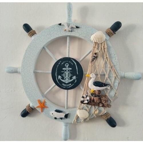 Ship Helmsman Mediterranean Wall Hanging Decoration Wood Crafts Home Bar Ship Helmship Wall Hanging Decoration 28cm