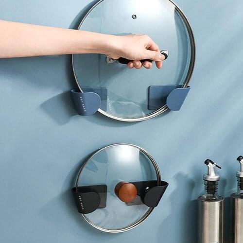 2Pcs Wall Mount Strong Adhesive Pot Lid Holder Cutting Board Clip Kitchen Stand Pan Cover Holder Kitchen Cooker Stand