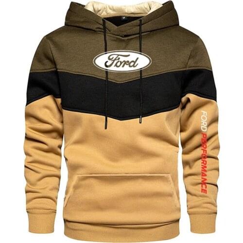 New Spring Autumn Mens Ford Racing Logo Patchwork Color Pullover Long Sleeve Hoodie Fashion Cotton Hoody Sweatshirt